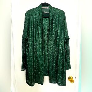 2piece Belle by Kim Gavel. Cardigan and tank in Green sequence. Size 2X